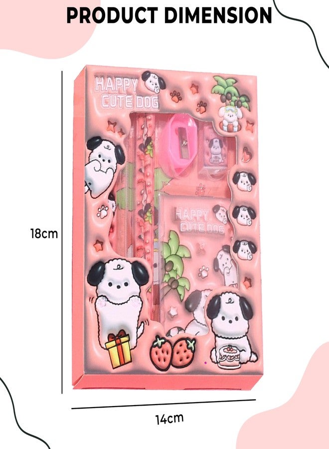 ووبوكس مجموعة أدوات مكتبية من WABBOX - هدايا عيد ميلاد للأولاد والبنات، مجموعة أدوات مكتبية متنوعة بتصميم كلب ملون، تتضمن قلم رصاص، مسطرة، ممحاة، مبراة للأطفال (6 قطع). - Image 3